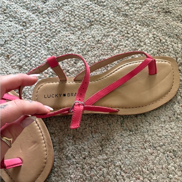 Lucky Brand Pink Tan Sandals Strappy Summer Style - Picture 3 of 4